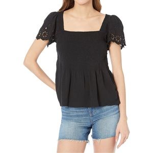 Madewell Eyelet Sleeve Lucie Smocked Peplum Top